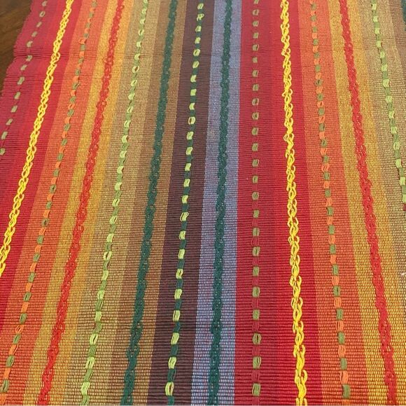 Pier 1 Imports Textured Boho Multi Color Stripe Fringe Table Runner 100% Cotton - Picture 3 of 5